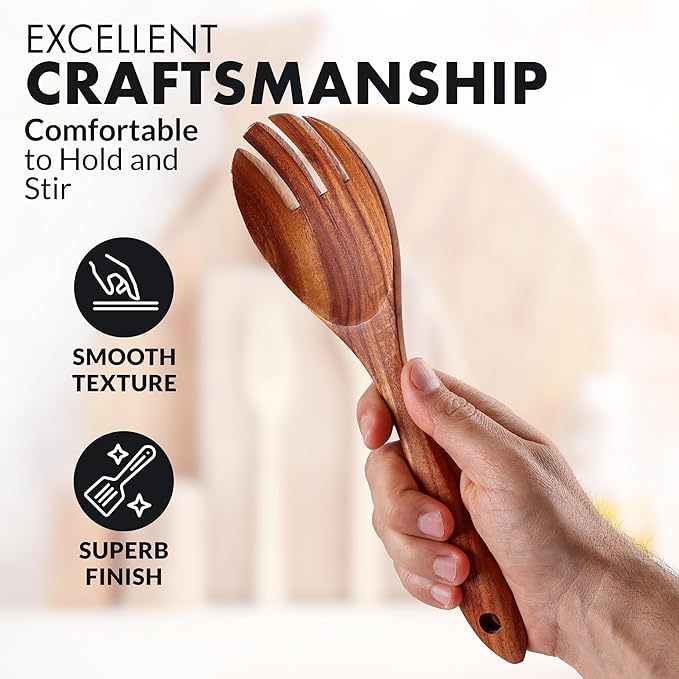 Zulay Kitchen 12-Piece Teak Wooden Utensils for Cooking - Natural Teak Utensil Set with Premium Gift Box - Non-Stick Wooden Spoons for Cooking - Kitchen Gift Set - Comfortable Grip Wooden Utensil Set-Ruum Studio Home