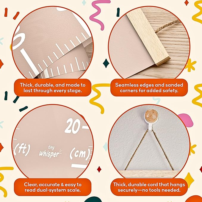 Height Chart for Kids Customizable Kids Height Wall Chart with Stickers, Marker & Hook Hanging Growth Chart Measurement for Wall Easy Installation for Baby Room Nursery and Playroom-Ruum Studio Home