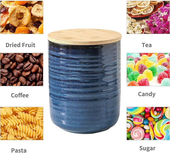 Hasense Ceramic Canister with Airtight Lid for Kitchen Counter, 80 Ounce Large Ceramic Food Storage Jar with Seal Ring for Serving Flour, Grain, Cereal, Pasta, Coffee, Sugar, Tea and Spice, Blue-Ruum Studio Home