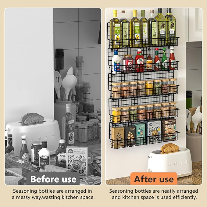 X-cosrack Spice Rack Organizer, 5-Tier Wall Spice Rack, Stackable Hanging Spice Jars Storage Racks, Great for Kitchen and Pantry, Up to Storage 48 Jars(Patent No.:D909138S)-Ruum Studio Home