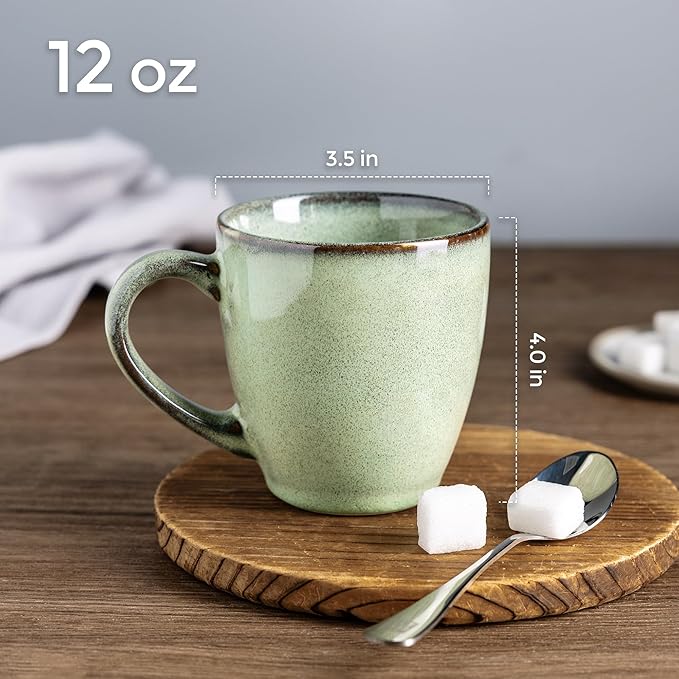 GBHOME Ceramic Coffee Mugs Set of 4, 12oz Stoneware Coffee Mugs Set For Dad Mom Women MEN, Light Weight Ceramic Coffee Cups for Latte/Tea/Beer/Hot Cocoa, Dishwasher & Microwave Safe, Pastel Green-Ruum Studio Home