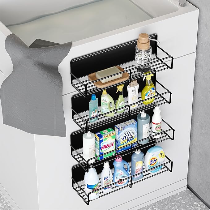 4 Pack Magnetic Spice Rack for Refrigerator, Magnetic Shelf Fridge Organizer for Kitchen Storage, Black-Ruum Studio Home