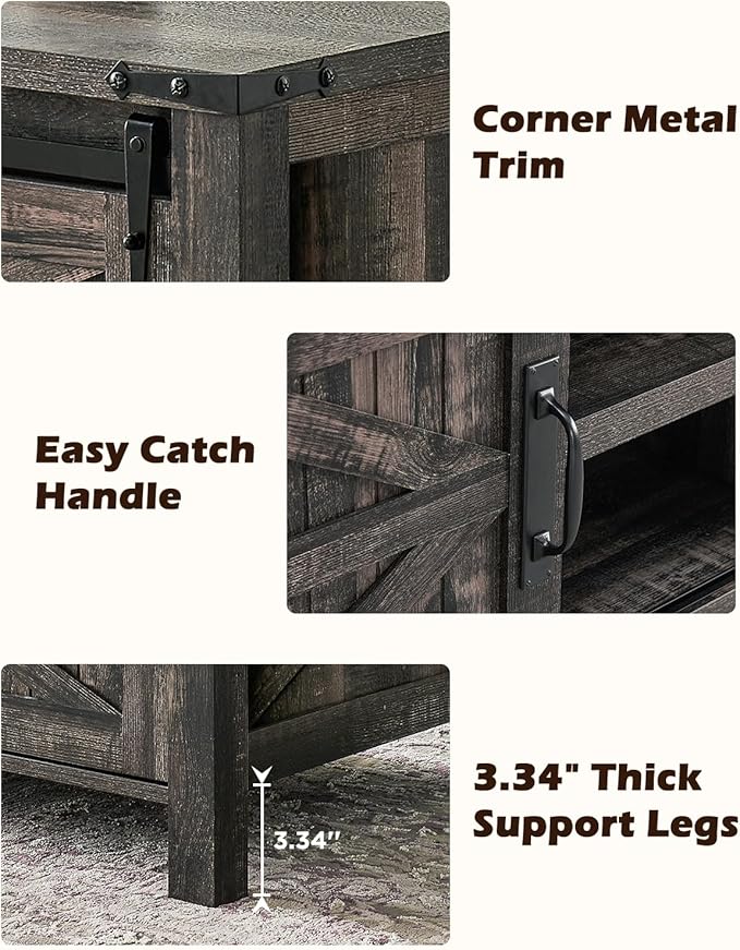 OKD 48" Farmhouse Lift Top Coffee Table with Sliding Barn Door,Rustic Center Table with Hidden Storage Compartment,Lifting Tabletop and Adjustable Shelf for Living Room,Office,Dark Rustic Oak-Ruum Studio Home