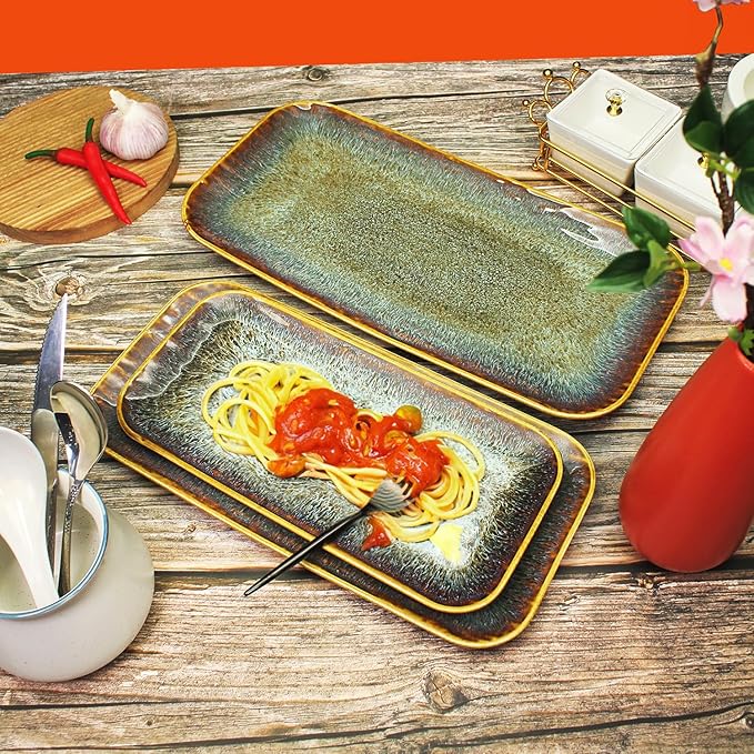 Porcelain Dinner Plates Platters Set of 2, for Fruit, dessert, snack platter, Bread, cupcake, Salad - Microwave, Dishwasher Safe, Scratch Resistant durable, Brown Reactive glaze-Ruum Studio Home