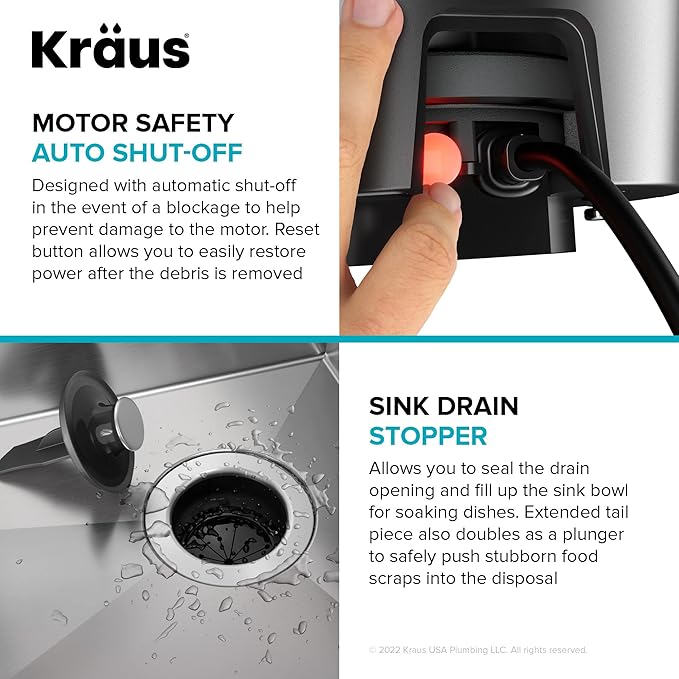 KRAUS WasteGuard 1 HP Ultra-Quiet Garbage Disposal with Quick Connect, Kitchen Sink Drain Cover, Power Cord and Flange Included, KWD100-100MBL-Ruum Studio Home