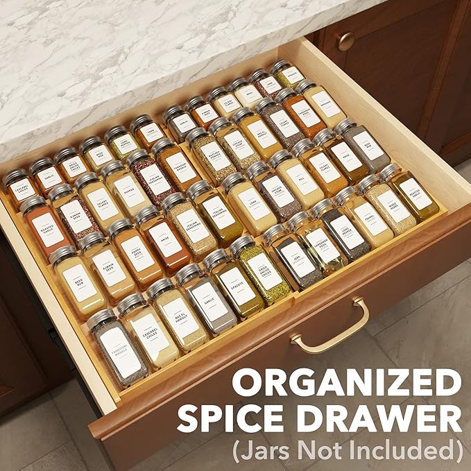SpaceAid Bamboo Spice Drawer Organizer, (Need 3" Deep Drawer) Expandable 4 Tier Spices Rack for Cabinet, Kitchen Seasoning Storage Insert (Jars Not Included, From 12" to 23" Wide)-Ruum Studio Home