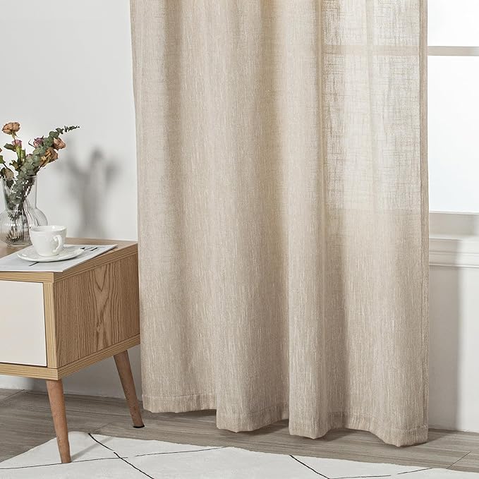 MYSKY HOME Cotton Curtains for Living Room Farmhouse Semi Sheer Light Filtering for Windows, Linen Look Texture Soft Modern Decor Country Style, 50" x 84", Light Oatmeal, 2 Panels-Ruum Studio Home