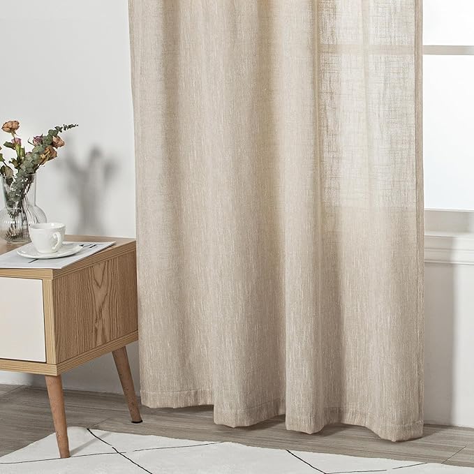 MYSKY HOME Curtains for Kitchen Windows, Sheer Curtains 63 Inch Length for Girls Bedroom Boho Linen Look Textured Fabric Soft Touch Light Filtering, 50" Wide, Light Oatmeal, Set of 2-Ruum Studio Home