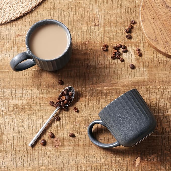famiware Coffee Mugs Set of 6, Starlight 11 oz Mug Cup Set with Handle for Coffee, Tea, Cocoa, Milk - Ceramic Stoneware Mug Set, Matte Black Grey-Ruum Studio Home