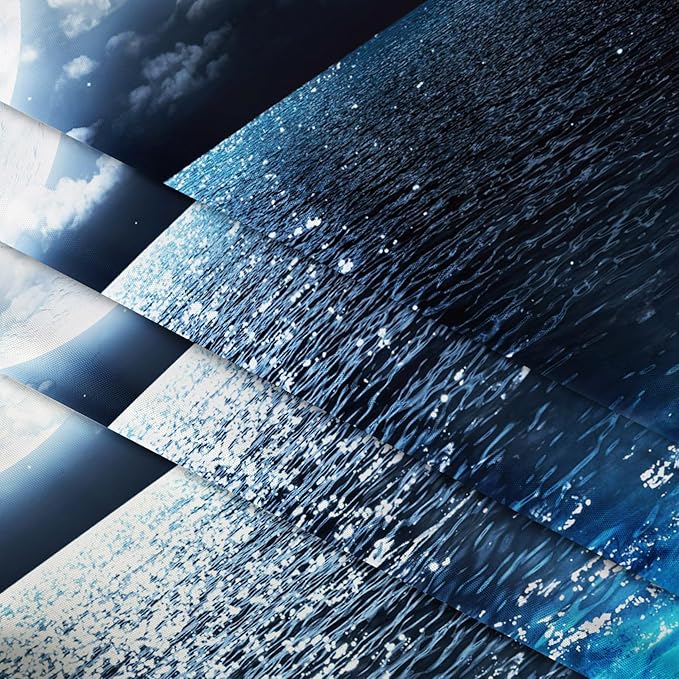 LB Moon Ocean Tapestry - Watercolor Blue Ocean and White Cloud Extra Large Wall Tapestry for Bedroom Starry Night Sky Wall Art for Bedroom Living Room Dorm Decor - 92.5Wx70.9H inches-Ruum Studio Home