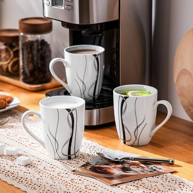 VEWEET Ceramic Coffee Mugs Set of 6, 11 OZ Coffee Cups Set with Handle, White Mugs Set Porcelain Cup Set for Kitchen, Microwave Dishwasher Safe, Series Fiona-Ruum Studio Home