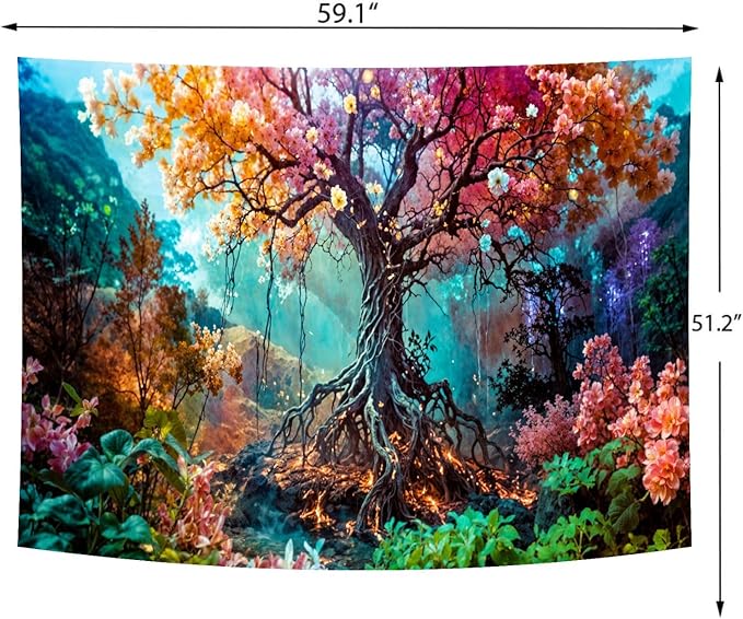 Delur Forest Tapestry Tree of Life Fantasy Tropical Rainforest Tapestry Wall Hanging Colorful Nature Mystical Landscape Psychedelic Spiritual Headboard for Bedroom Living Room Home Decor (51.2" x 59.1")-Ruum Studio Home