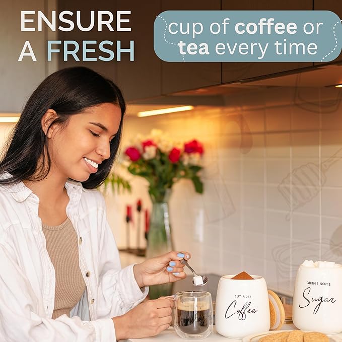 Coffee Tea and Sugar Ceramic Canister Set - 3-Piece Airtight Kitchen Canisters for Countertop - Coffee Bar Container Set-Ruum Studio Home