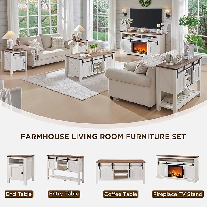 OKD Nightstand with Charging Station Set of 2, 18 Inchs Farmhouse End Table with Adjustable Storage Shelf, Rustic Wood Sofa Side Table for Bedroom-Ruum Studio Home