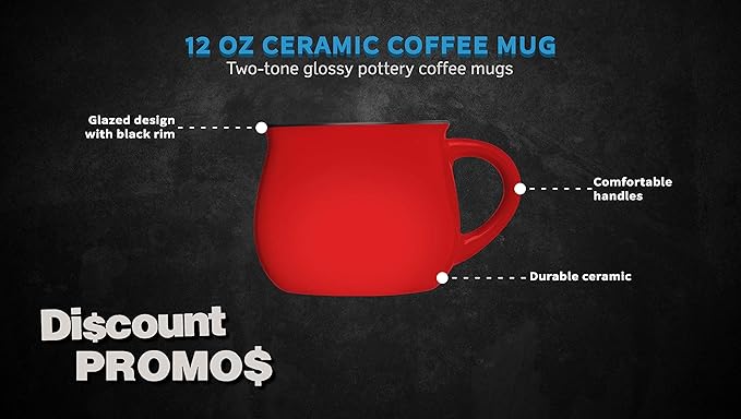 DISCOUNT PROMOS Glazed Campfire Coffee Mugs 12 oz. Set of 10, Bulk Pack - Perfect for Coffee, Tea, Espresso, Hot Cocoa, Other Beverages - Red-Ruum Studio Home