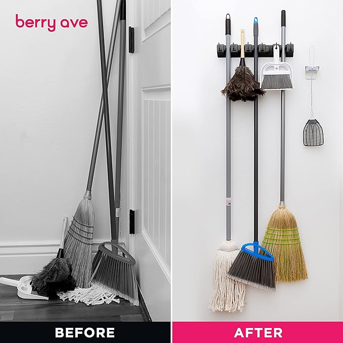 EXTRA GRIP Mop & Broom Holder Wall Mount - Wall Hanging Garden Tool & Utility Closet Organizer, Mop & Broom Hook, Broom Hanger Wall Mount, Mop Broom Organizer, Wall Mounted Broom Rack Mop Storage-Ruum Studio Home