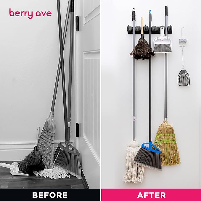 EXTRA GRIP Mop & Broom Holder Wall Mount - Wall Hanging Garden Tool & Utility Closet Organizer, Mop & Broom Hook, Broom Hanger Wall Mount, Mop Broom Organizer, Wall Mounted Broom Rack Mop Storage-Ruum Studio Home