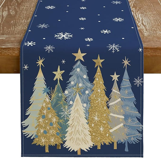 GEEORY Christmas Table Runner 13x72 Inch, Xmas Trees Snowflakes Holiday Decorative Farmhouse Table Decoration for Kitchen Dinning, Indoor Outdoor Dinner Party Decor (Blue) GT151-72-Ruum Studio Home