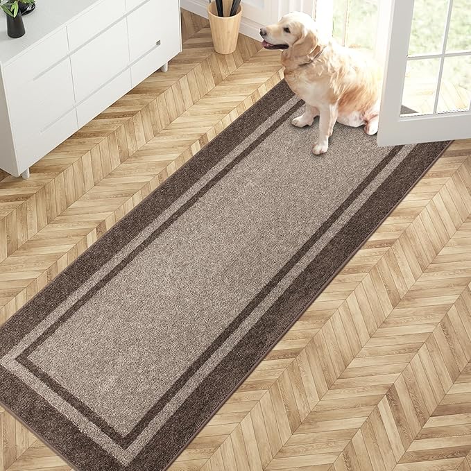 PURRUGS Dirt Trapping Door Mat 24" x 70", Non-Slip/Skid Machine Washable Entryway Rug, Shoes Scraper, Area Rug, Super Absorbent Welcome Mat for Muddy Wet Shoes and Paws, Beige & Grayish Brown-Ruum Studio Home