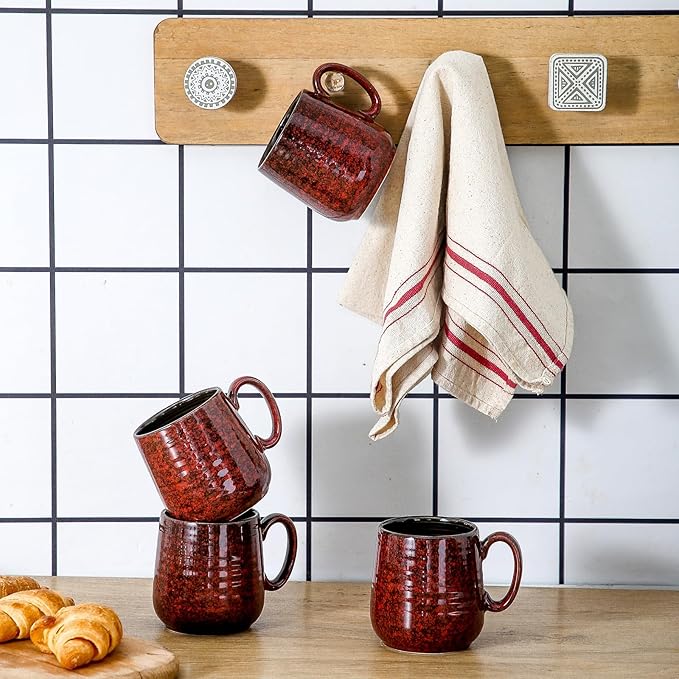 Hasense Ceramic Coffee Mugs Set of 4, 8 oz Small Coffee Cups, Porcelain Mug with Handle for Espresso, Tea, Milk and Cocoa, Ideal for Mother's Day Christmas Gift, Dishwasher & Microwave Safe, Red-Ruum Studio Home