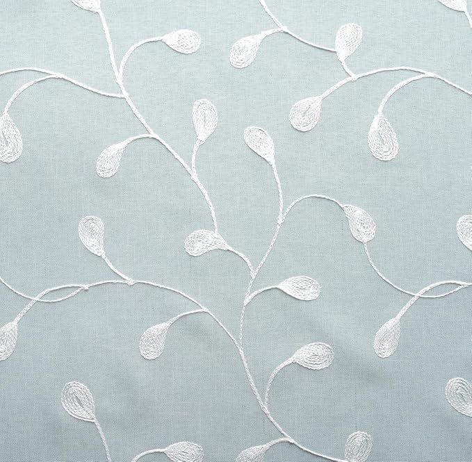 MIUCO Floral Embroidery Semi Sheer Curtains Faux Linen Grommet Curtains for Living Room 52 x 84 Inch 2 Panels Set, Sea Foam-Ruum Studio Home