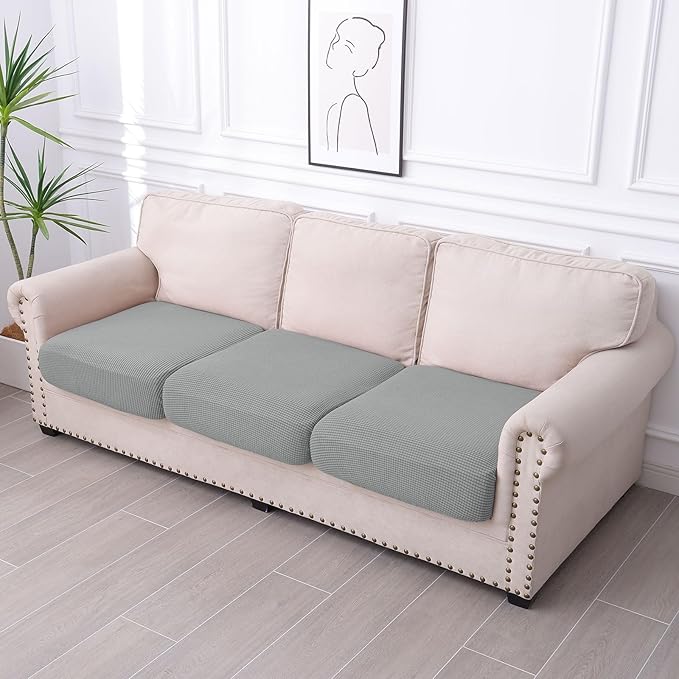 hyha Waterproof Couch Cushion Covers for Pets, Non Slip Sofa Seat Cover for Dogs Washable, Soft Thick Stretch Jacquard Fabric, Sofa Slipcovers with Elastic Bottom (3 Pieces, Light Grey)-Ruum Studio Home