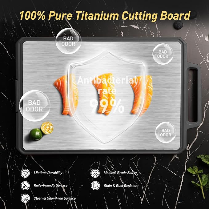 Titanium Cutting Boards for Kitchen Non Toxic Chopping Board with Handle Large Big Small Kitchen Meat Butcher Block 2 in 1 Pure Titanium and Wheat Straw PP Not Wood Bamboo Plastic Teak Grey/Beige-Ruum Studio Home
