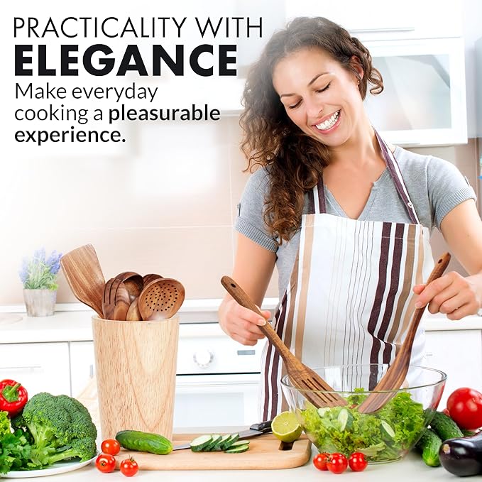Zulay Kitchen Premium 8-Piece Wooden Spoons - Smooth Finish, Natural Teak Wood, Non-Stick, Handmade-Ruum Studio Home