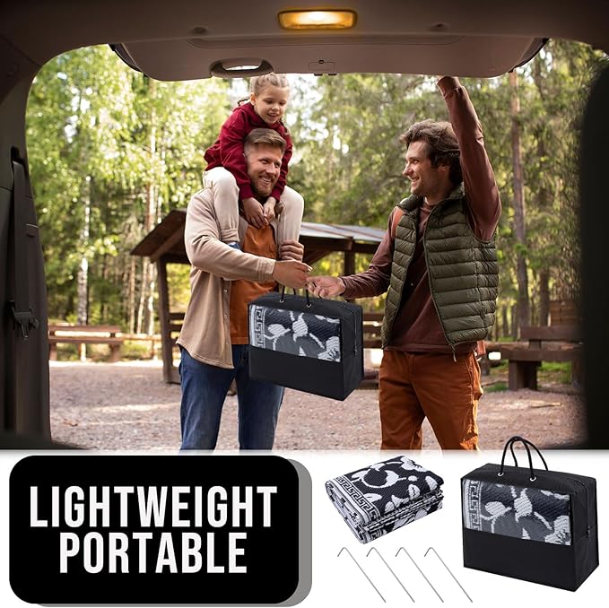 OLANLY Waterproof Outdoor Rug 6x9 ft, Outdoor Plastic Straw Rug with Flower Pattern, Reversible RV Mat for Patio, Camping, Balcony, Deck, Backyard, Black & White-Ruum Studio Home