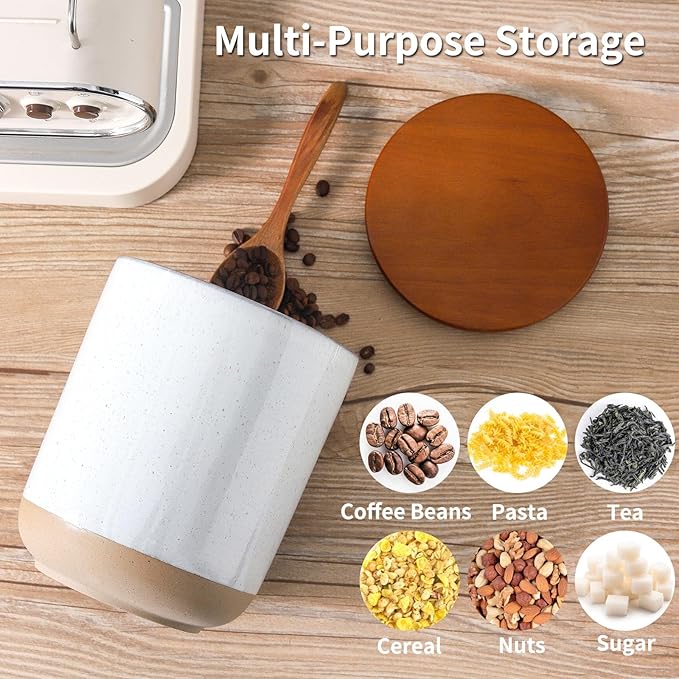 Hasense Ceramic Canister with Airtight Lid for Kitchen Counter, 80 Ounce Large Ceramic Food Storage Jar with Seal Ring for Serving Flour, Grain, Cereal, Pasta, Coffee, Sugar and Tea, Greyish White-Ruum Studio Home