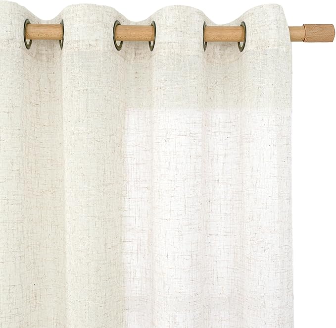 LAMIT Linen Semi Sheer Curtains 63 Inch Length, Light Filtering Neutral Window Bedroom Curtains Farmhouse Boho Bronze Grommet Drapes for Kitchen/Living Room, Cream, 2 Panels, 34 x 63 Inch-Ruum Studio Home