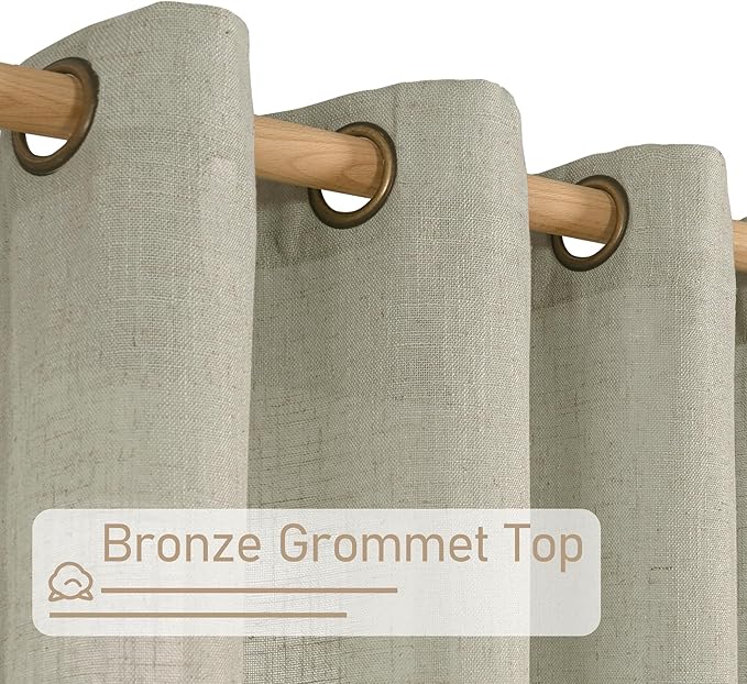 LAMIT Short Linen Curtains 40 Inch Length, Sage Grey Small Window Semi Sheer Drapes Light Filtering Bronze Grommet Neutral Panels for Cafe/Basement, 2 Panels Set, 34 x 40 Inch-Ruum Studio Home
