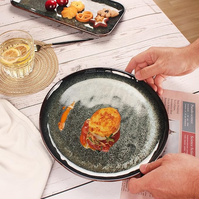 Ceramic Dinner Plates Dish Set,Set of 4,for Lunch snacks -Microwave Oven & Dishwasher Safe,Scratch Resistant,Dinnerware Kitchen Porcelain Serving Dishes 10 Inch Round-Ruum Studio Home