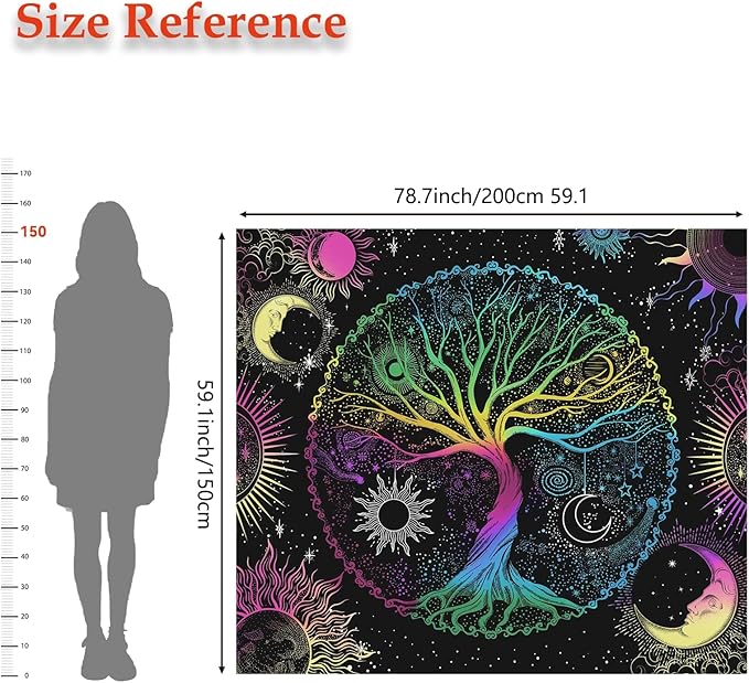 AACKart Blacklight Tapestry for Bedroom - Spiritual Tree of Life Wall Tapestry Glow in the Dark Wall Hanging 78.7 x 59.1 inches-Ruum Studio Home