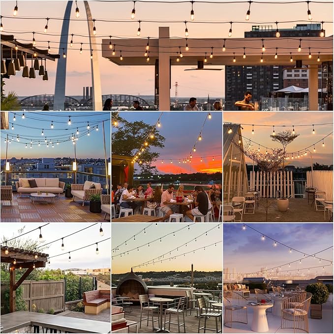 Svater 192 FT Outdoor String Lights 2W, Patio Light for Outside with 64 Antique S14 Plastic LED Bulbs, IP65 Waterproof Hanging Cafe Market Lighting, ETL-Listed Dimmable Warm White (48 FT x 4)-Ruum Studio Home