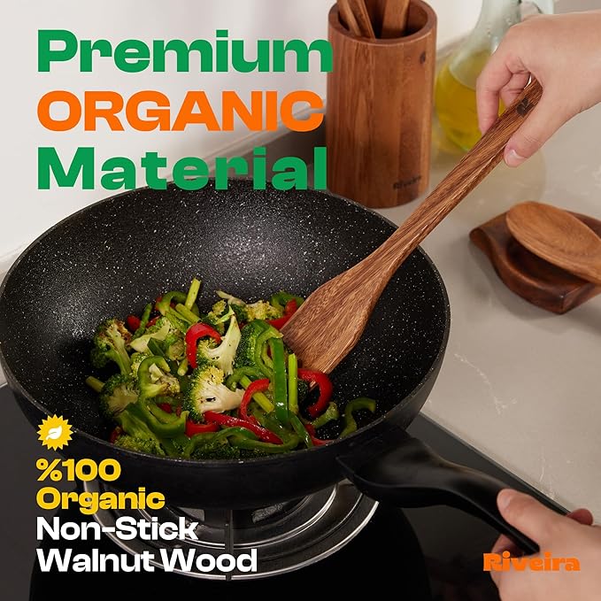 Riveira Walnut Wooden Spoons for Cooking Set of 3 – Natural Walnut Wooden Cooking Utensils, Spatula, Spoon - Premium Quality Utensil Set for Non-Toxic Cooking-Ruum Studio Home