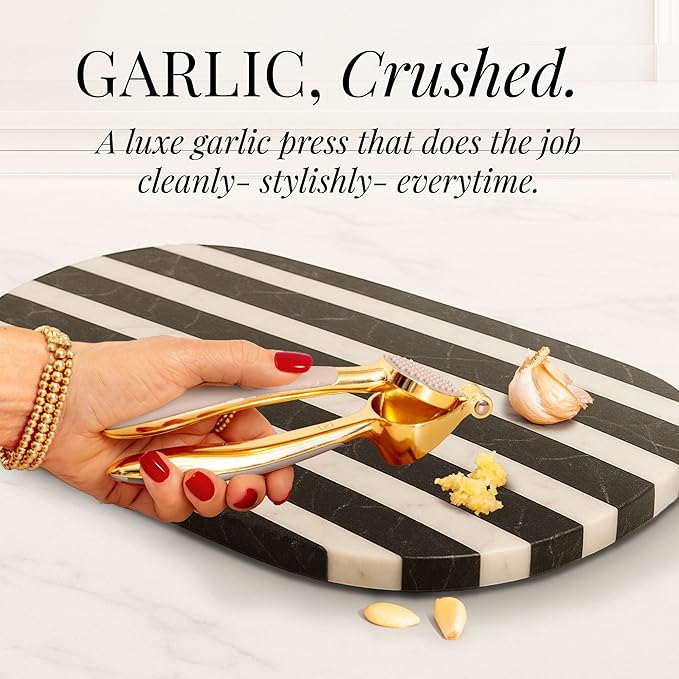 Gold and Beige Kitchen Utensils Set – 8 PC Cooking Gadgets with Mini Gold Whisk and Tongs, Pizza Cutter, Garlic Press, Cheese Grater, Peeler, Can Opener, Scoops – Stylish Beige Kitchen Accessories-Ruum Studio Home