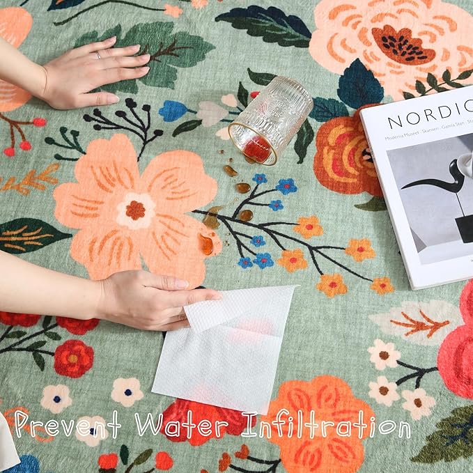 Living Room Rug 6x9 Rug Machine Washable Boho Area Rug Non Slip Floral Vintage Low Pile Large Rug for Living Room, Bedroom, Farmhouse, Dining Room, Kids Playroom(Green)-Ruum Studio Home