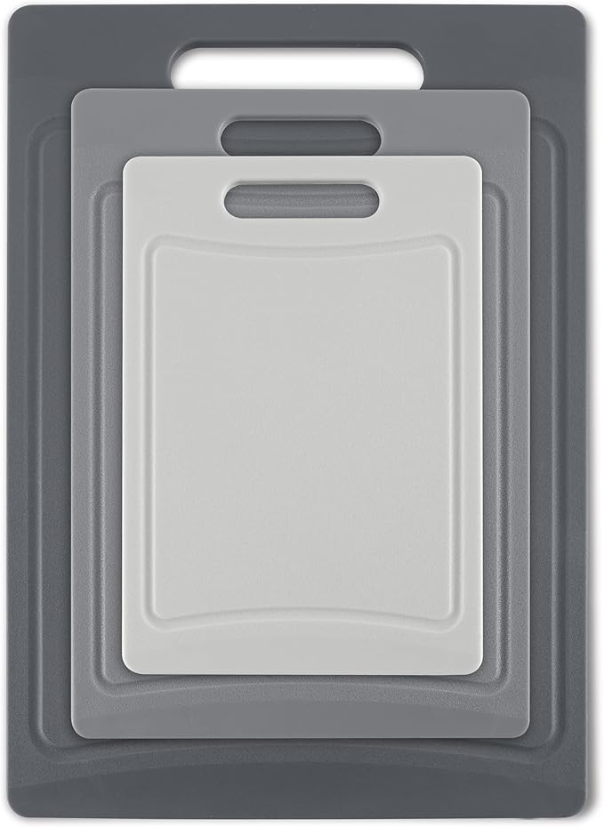 COOK WITH COLOR Non-Slip Cutting Board Set – Kitchen Essentials with Easy Grip Handle for Meat, Veggies, and Fruits, 3 Cutting Boards, Gray-Ruum Studio Home