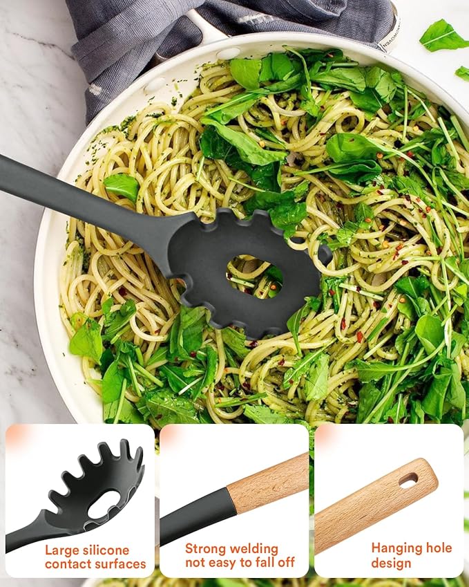 Kitchen Utensils Set, 13PCS Silicone Cooking Utensils, Heat Resistant Kitchen Utensil Spatula Set for Nonstick Cookware, Wooden Handles Kitchen Gadgets Tools Set-Ruum Studio Home