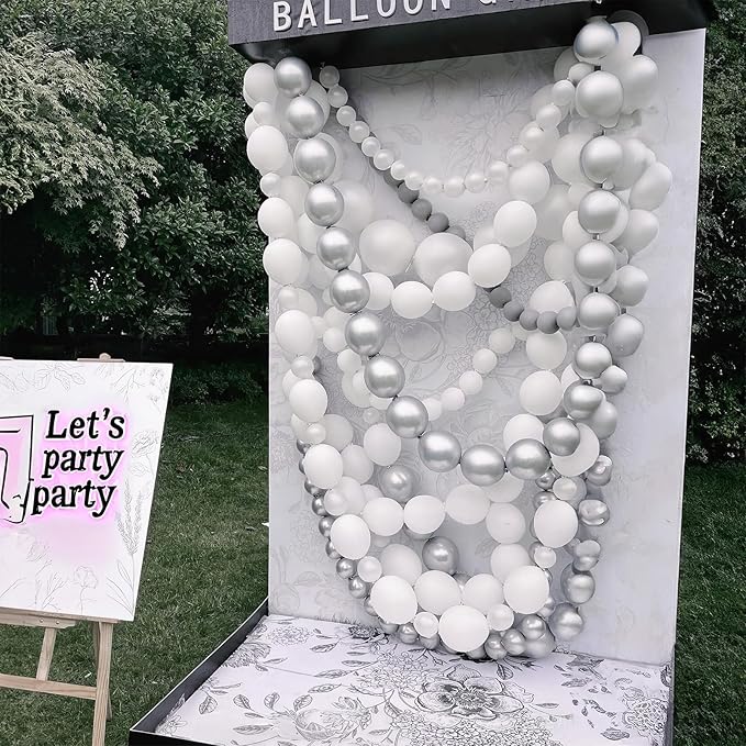 Silver Link Balloons, 60PCS Linking Balloons with Tail for Balloon Wall Arch and Chains, Quick Linkable Balloon for Wedding Birthday Baby Shower Engagement Graduation Party Decorations (6inch)-Ruum Studio Home