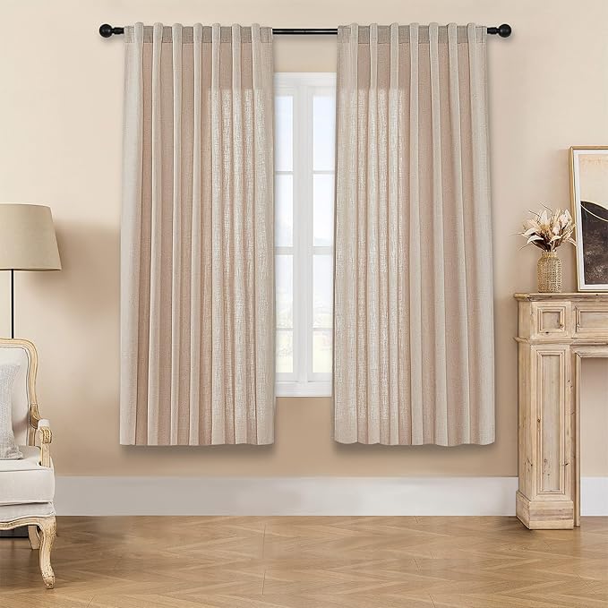 Joydeco Linen Curtains for Living Room,Light Filtering Rod Pocket Back Tab Semi Sheer Drapes Window Long Curtains 72 inches Long Sheer Bliss-Ruum Studio Home