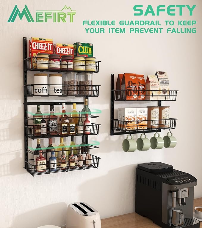 10-Tier Over The Door Pantry Organizer, Pantry Organization and Storage, Black Metal Hanging Adjustable Basket, Wall Spice Rack Seasoning Shelves, Home & Kitchen Essentials-Ruum Studio Home