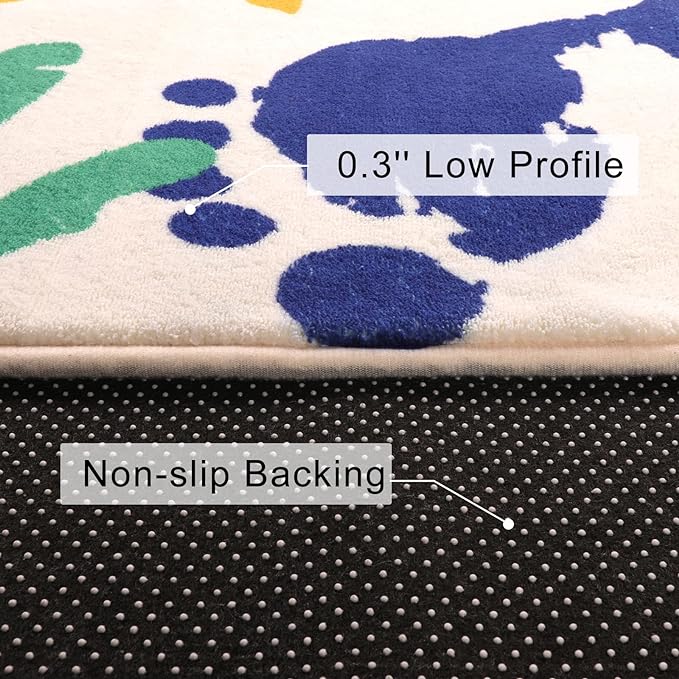 STARUIA Handprints and Footprints Large Kids Rug 5'x7', Washable Colorful Area Rug for Nursery Room, Non-Slip Play Mat Ultra Soft Indoor Carpet for Bedroom Playroom Classroom-Ruum Studio Home