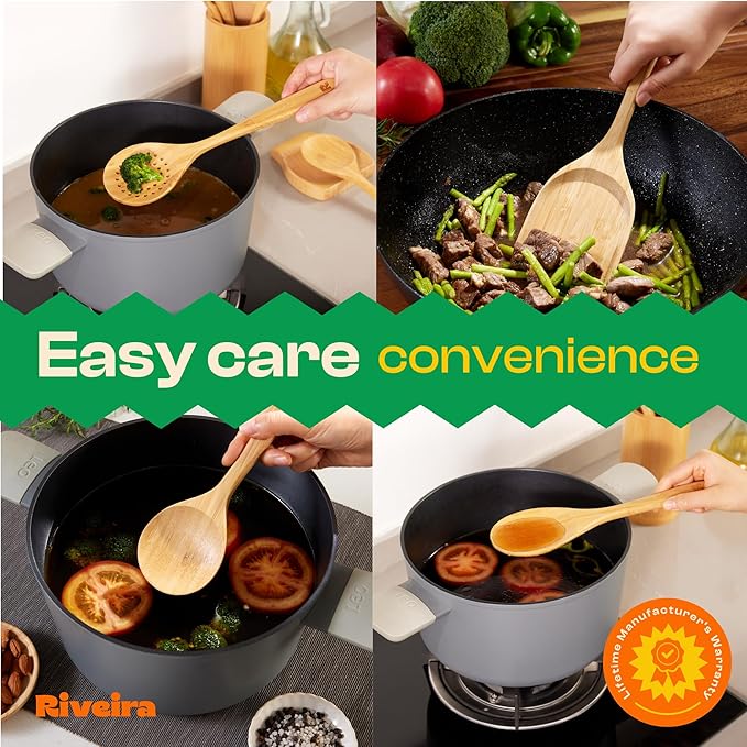 Riveira Brown Bamboo Wooden Spoons for Cooking Set of 6 – Natural Brown Bamboo Wooden Cooking Utensils, Wooden Spatula, Wooden Spoon - Premium Quality Wooden Utensil Set for Non-Toxic Cooking-Ruum Studio Home