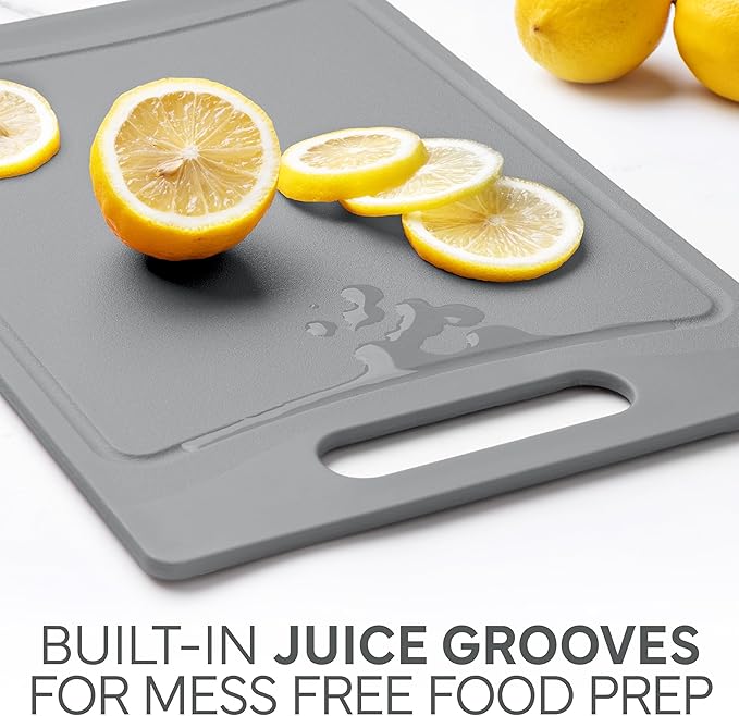 COOK WITH COLOR Non-Slip Cutting Board Set – Kitchen Essentials with Easy Grip Handle for Meat, Veggies, and Fruits, 3 Cutting Boards, Gray-Ruum Studio Home