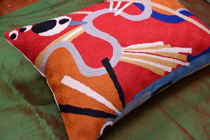 Lumbar Kandinsky Red Modern Throw Pillow Cover in Flow | Red Abstract Pillowcase | Modern Couch Pillow Contemporary | Outdoor Pillow | Mid Century Chair Cushions | Hand Embroidered Wool Size 14x20-Ruum Studio Home