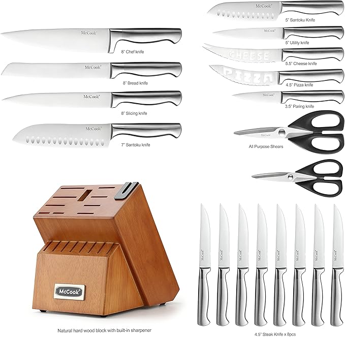 McCook® Kitchen Knife Sets,German Stainless Steel Knives Block Set with Built-in Sharpener-Ruum Studio Home