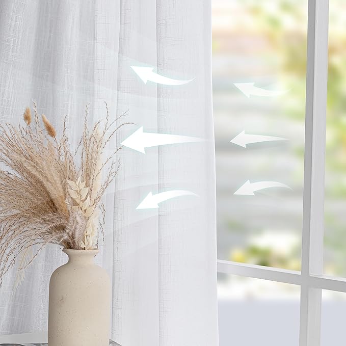 MYSKY HOME Patio White Curtains for Sliding Door, Living Room Curtains & Drapes Soft Cotton Farmhouse Window Treatments 90 inch Length 1 Panel Set Linen Look Semi Sheer Draperies, 100" W x 90" L-Ruum Studio Home