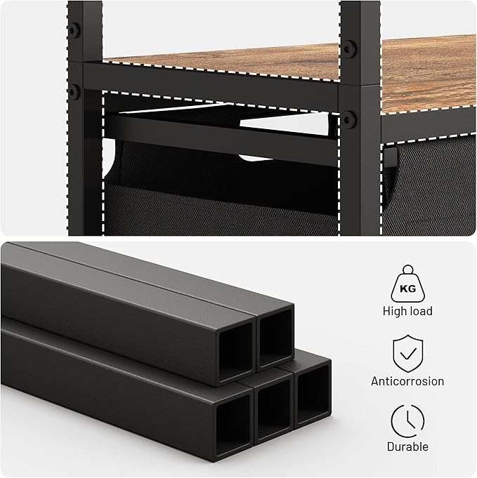 Lulive Double Laundry Hamper with Shelf, Laundry Basket with 3 Tier Storage Shelves & 4 Removable Hooks, Tall Laundry Sorter Clothes Hamper with Pull-Out Bags for Bathroom, Laundry Room-Ruum Studio Home